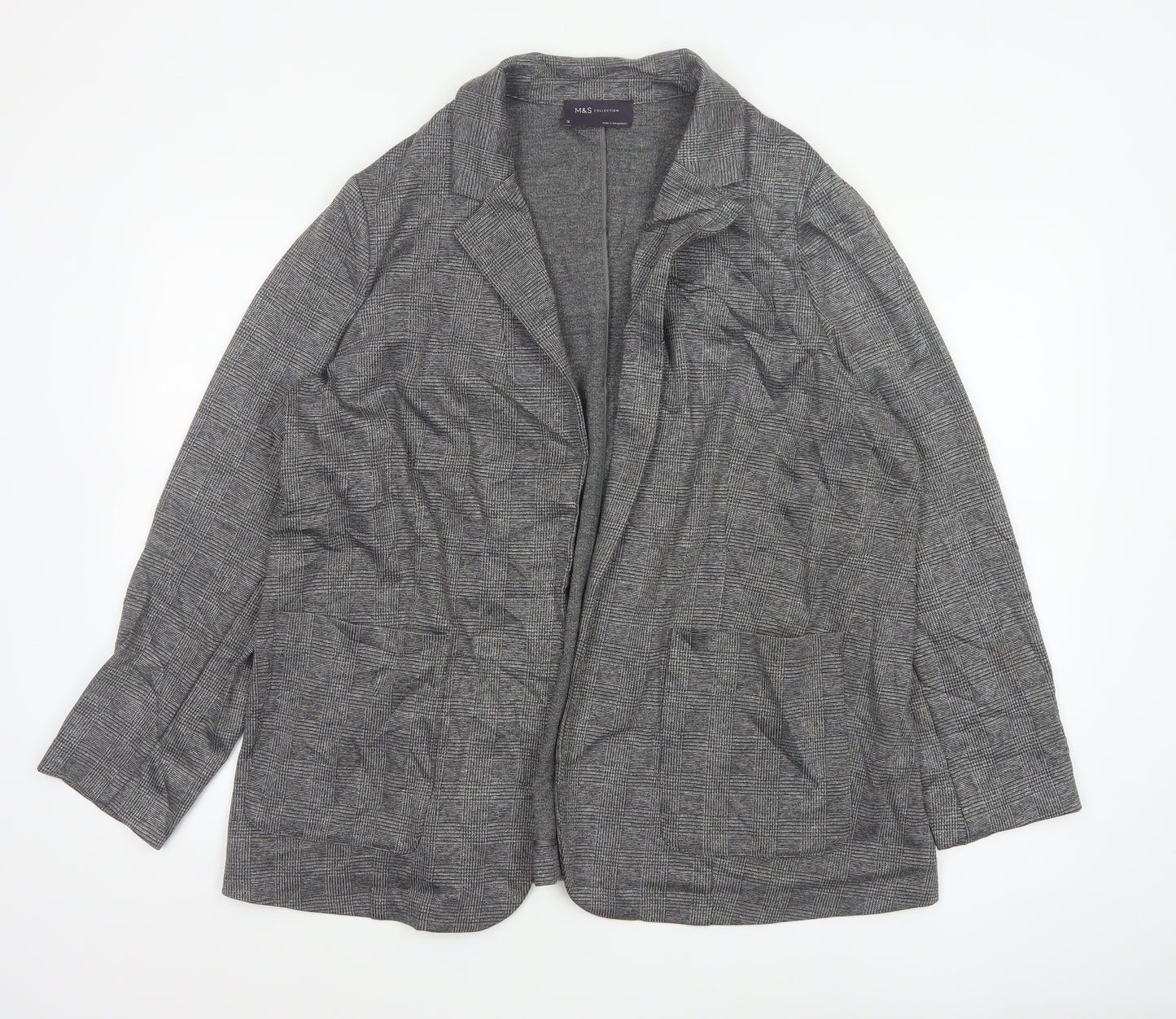 Marks and Spencer Womens Grey Check Blazer Jacket Size 18 Regular Fit