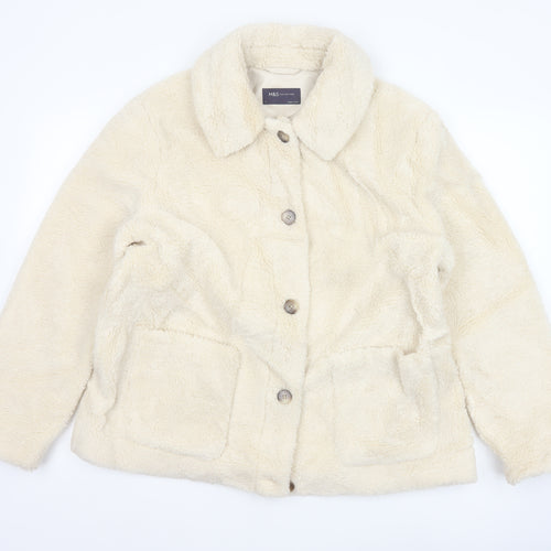 Marks and Spencer Women Beige Faux Fur Button Jacket Size 14