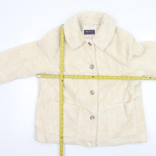 Marks and Spencer Women Beige Faux Fur Button Jacket Size 14