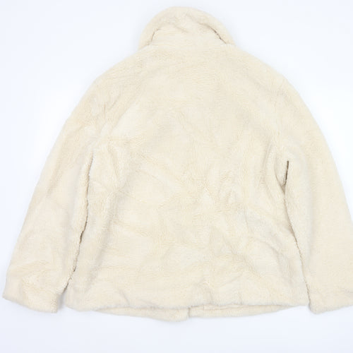 Marks and Spencer Women Beige Faux Fur Button Jacket Size 14