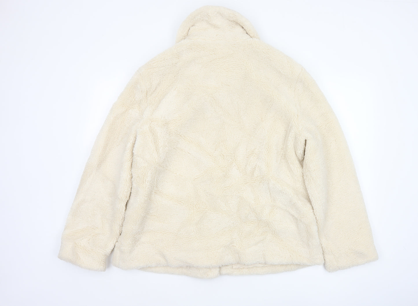 Marks and Spencer Women Beige Faux Fur Button Jacket Size 14