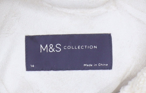 Marks and Spencer Women Beige Faux Fur Button Jacket Size 14