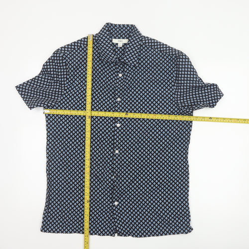 Marks and Spencer Men's Blue Geometric Short Sleeve Button-Up Shirt M