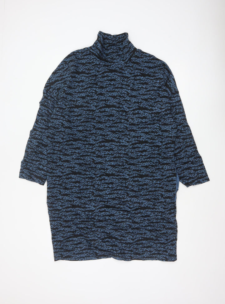 Whistles Women Blue Animal Print Roll Neck Tunic Top Size M
