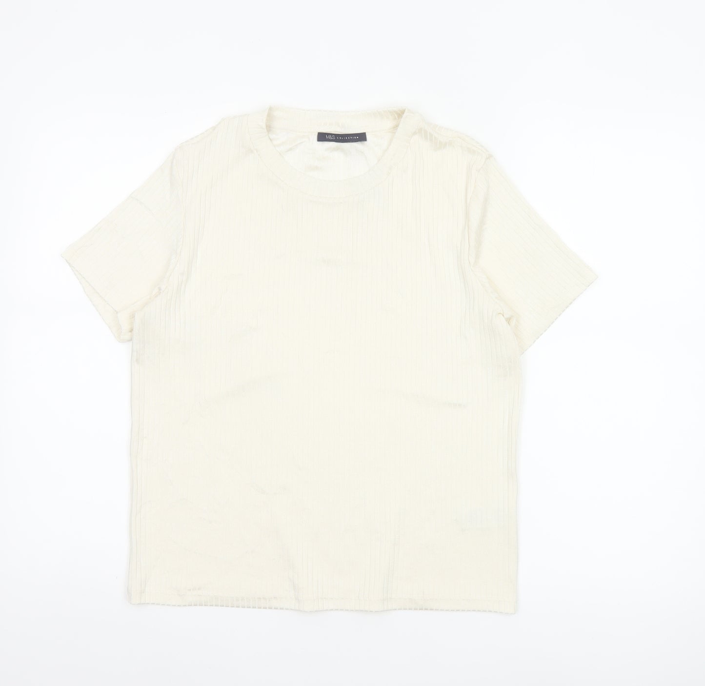Marks and Spencer Womens Ivory Short Sleeve Basic T-Shirt Size 14