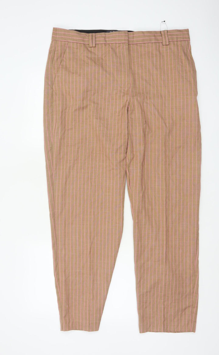 Marks and Spencer Women Brown Striped Chino Trousers Size 16 Regular