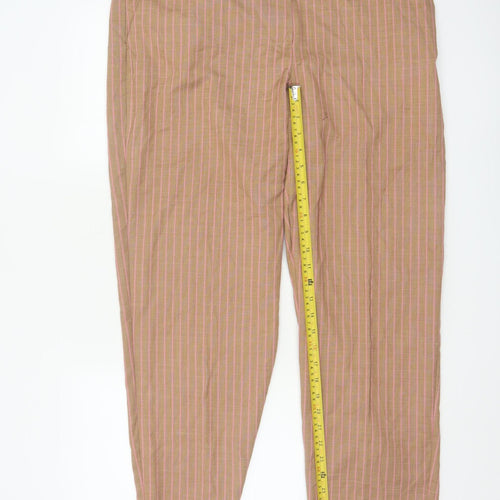 Marks and Spencer Women Brown Striped Chino Trousers Size 16 Regular