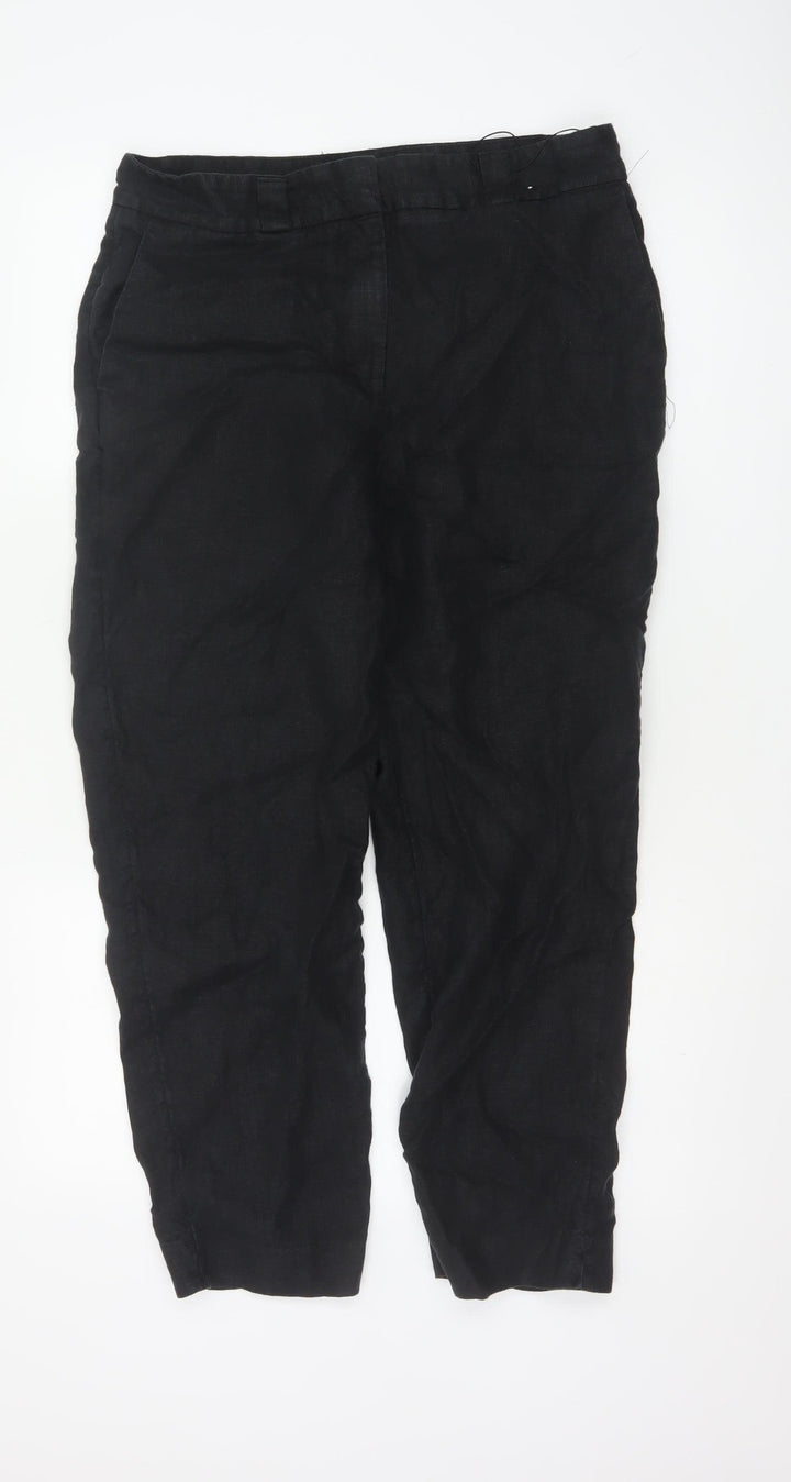 Marks and Spencer Autograph Women's Black Linen Cropped Tapered Trousers Size 14