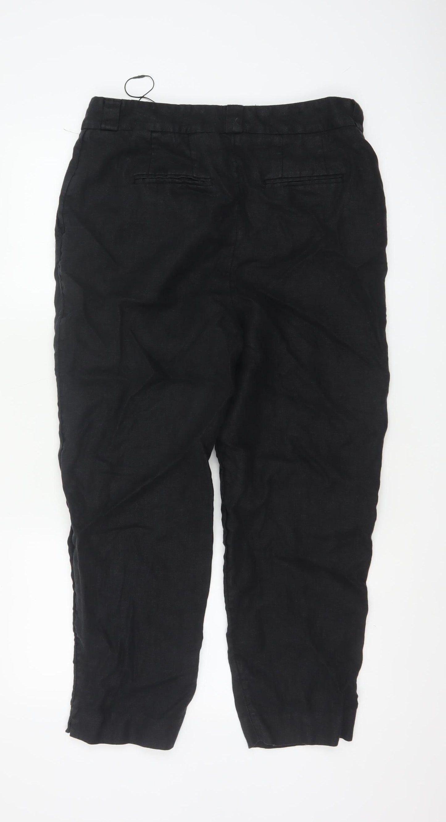 Marks and Spencer Autograph Women's Black Linen Cropped Tapered Trousers Size 14