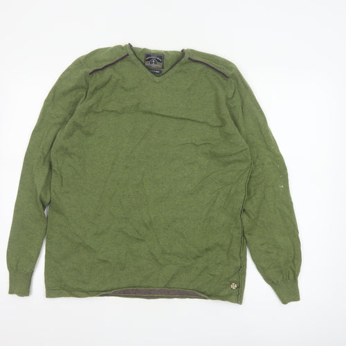 White Stuff Men's Green Cotton Cashmere V-Neck Jumper Size L