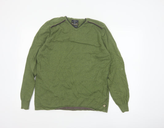 White Stuff Men's Green Cotton Cashmere V-Neck Jumper Size L