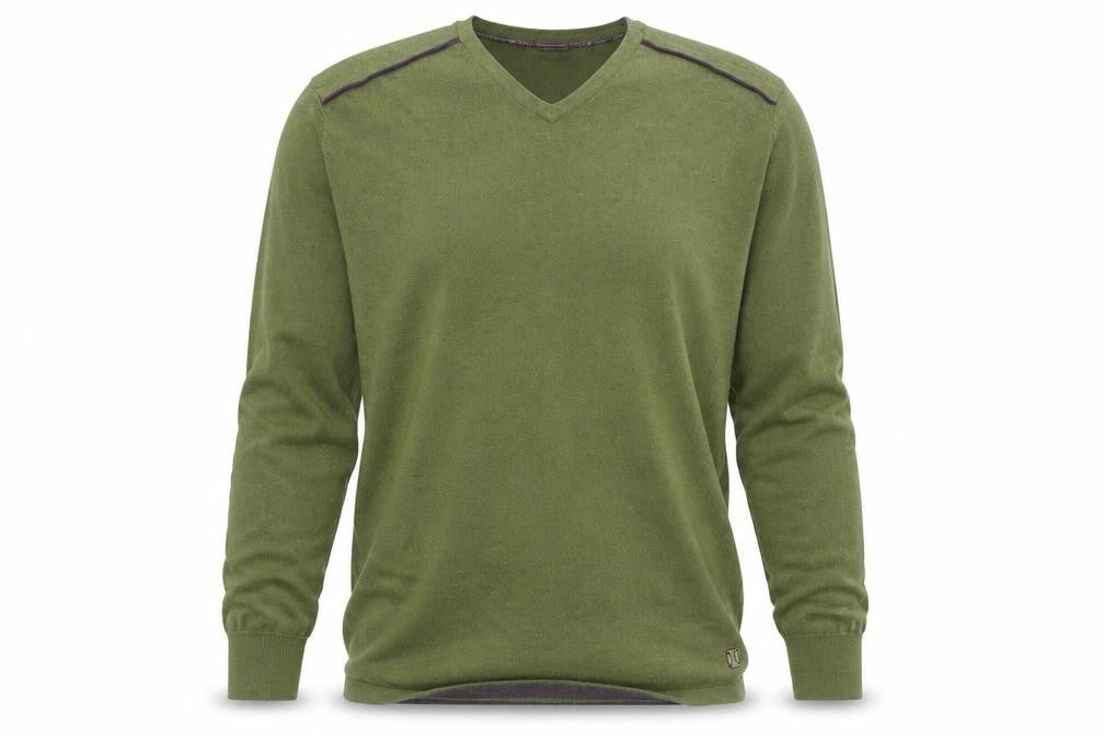 White Stuff Men's Green Cotton Cashmere V-Neck Jumper Size L