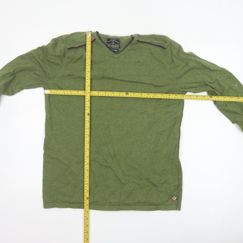 White Stuff Men's Green Cotton Cashmere V-Neck Jumper Size L