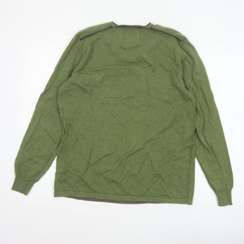 White Stuff Men's Green Cotton Cashmere V-Neck Jumper Size L