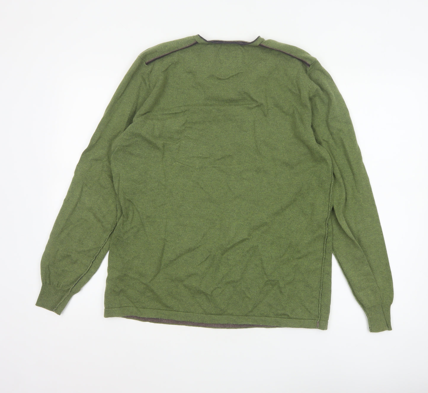 White Stuff Men's Green Cotton Cashmere V-Neck Jumper Size L