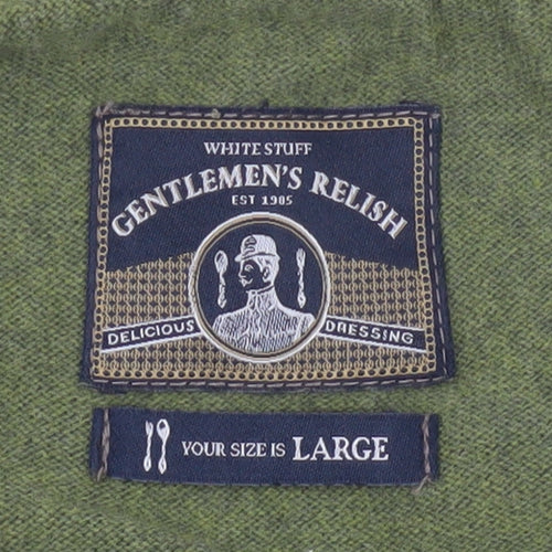 White Stuff Men's Green Cotton Cashmere V-Neck Jumper Size L