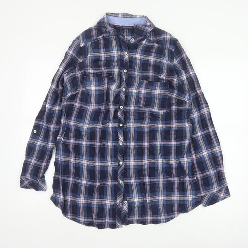 Marks and Spencer Womens Blue Check Cotton Long Sleeve Button-Up Shirt UK 16