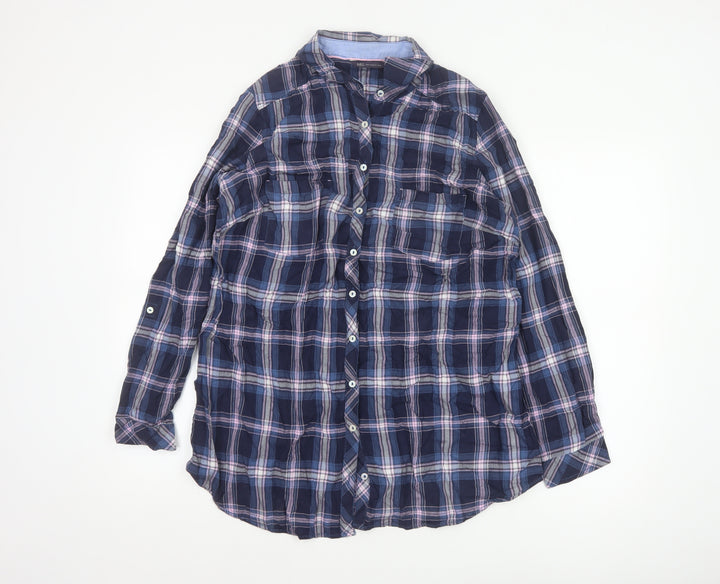 Marks and Spencer Womens Blue Check Cotton Long Sleeve Button-Up Shirt UK 16