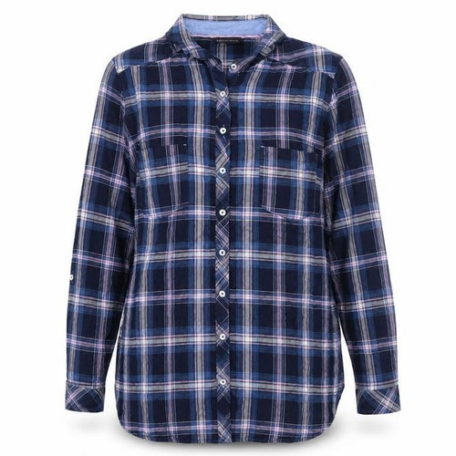 Marks and Spencer Womens Blue Check Cotton Long Sleeve Button-Up Shirt UK 16