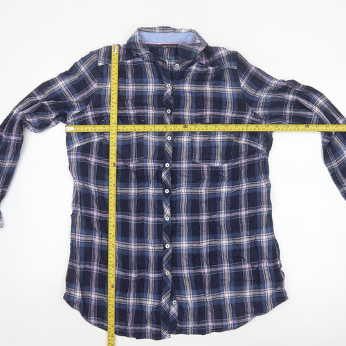 Marks and Spencer Womens Blue Check Cotton Long Sleeve Button-Up Shirt UK 16
