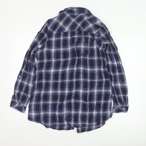 Marks and Spencer Womens Blue Check Cotton Long Sleeve Button-Up Shirt UK 16
