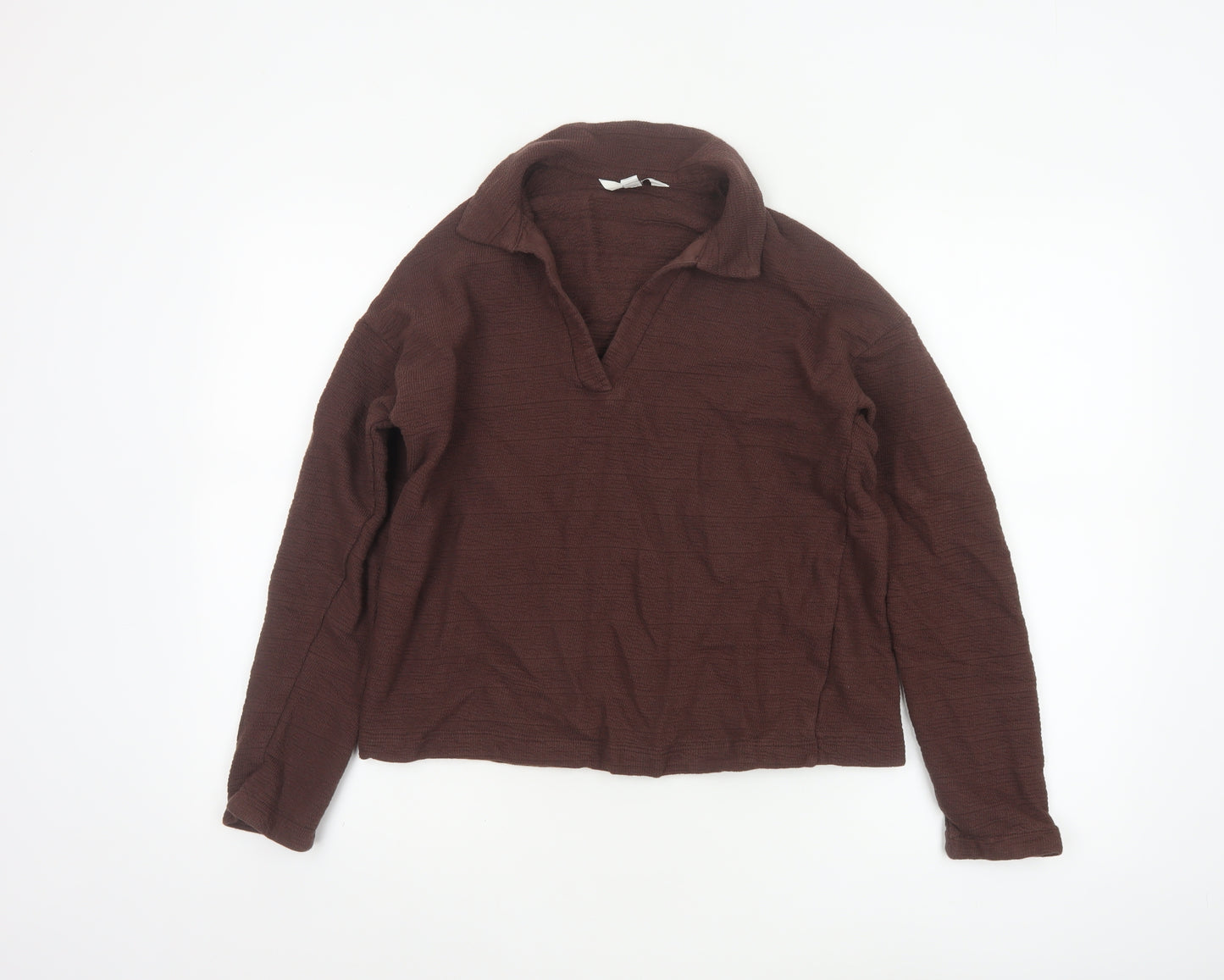 Marks and Spencer Women Brown Cotton Collared Long Sleeve Blouse Size 10