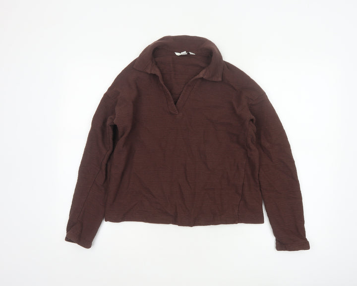 Marks and Spencer Women Brown Cotton Collared Long Sleeve Blouse Size 10