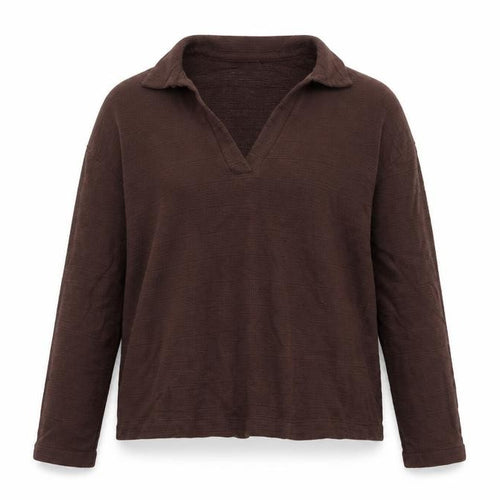 Marks and Spencer Women Brown Cotton Collared Long Sleeve Blouse Size 10
