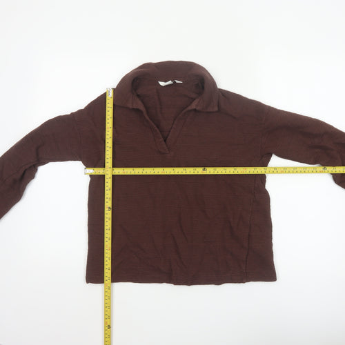 Marks and Spencer Women Brown Cotton Collared Long Sleeve Blouse Size 10