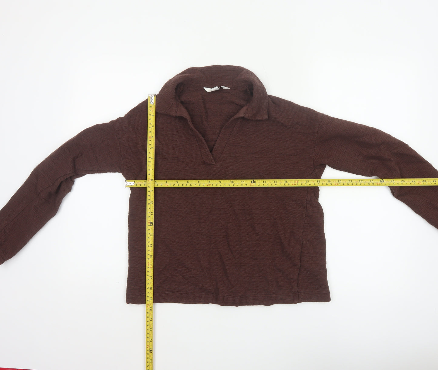 Marks and Spencer Women Brown Cotton Collared Long Sleeve Blouse Size 10