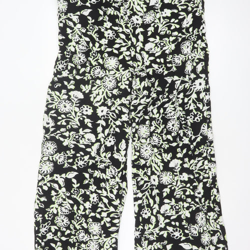 Marks and Spencer Women’s Black Floral Viscose Wide-Leg Trousers Size 16 Long