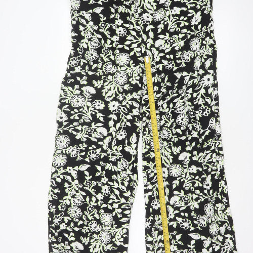 Marks and Spencer Women’s Black Floral Viscose Wide-Leg Trousers Size 16 Long