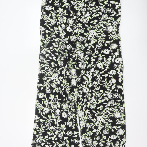 Marks and Spencer Women’s Black Floral Viscose Wide-Leg Trousers Size 16 Long