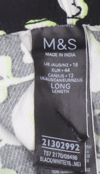 Marks and Spencer Women’s Black Floral Viscose Wide-Leg Trousers Size 16 Long