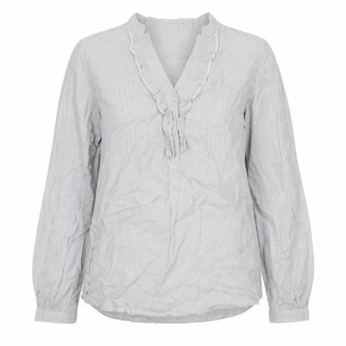 Marks & Spencer Women Grey Striped Ruffle Cotton Tunic Blouse UK 8