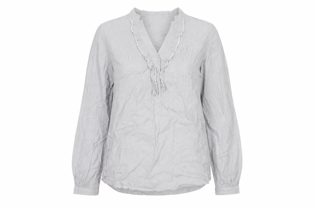 Marks & Spencer Women Grey Striped Ruffle Cotton Tunic Blouse UK 8