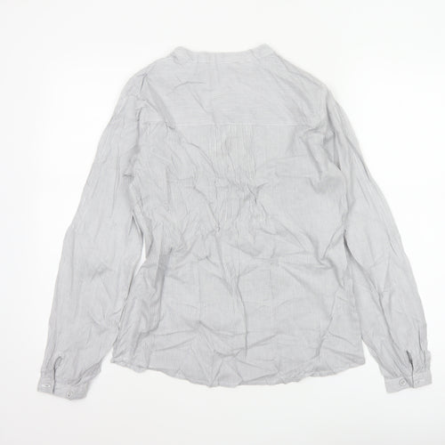 Marks & Spencer Women Grey Striped Ruffle Cotton Tunic Blouse UK 8