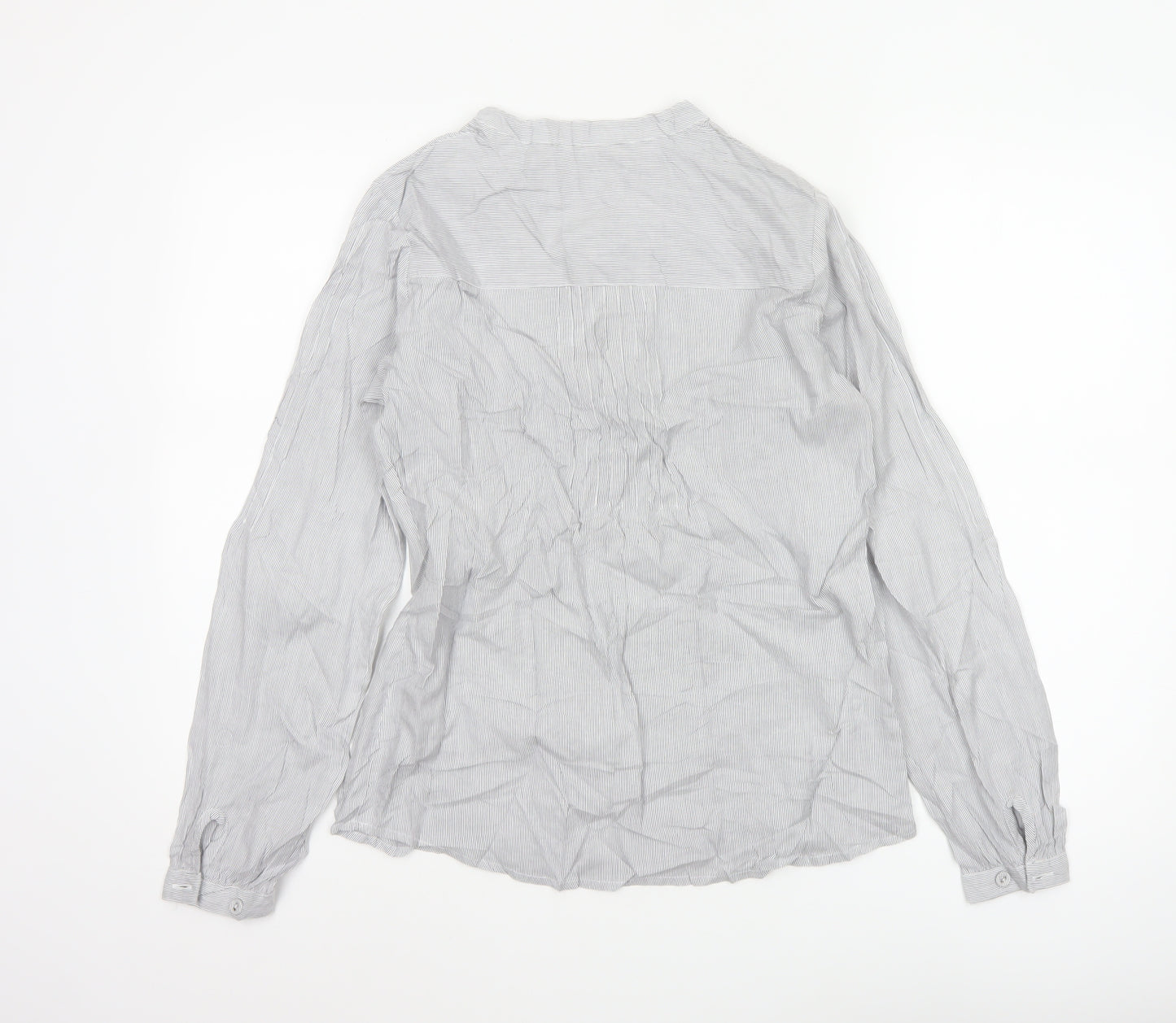 Marks & Spencer Women Grey Striped Ruffle Cotton Tunic Blouse UK 8