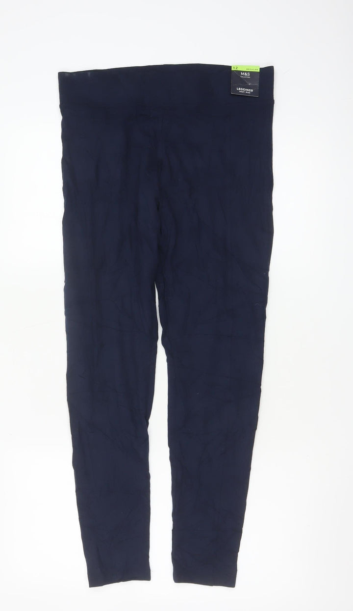 Marks and Spencer Womens Blue Regular Leggings Size 12 Stretch Jersey Trousers