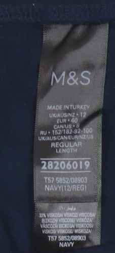 Marks and Spencer Womens Blue Regular Leggings Size 12 Stretch Jersey Trousers
