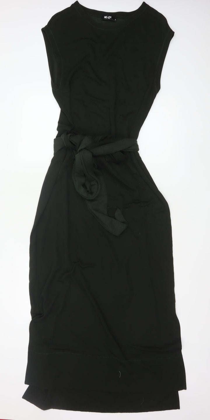 ME+EM Women's Black Midi Shift Belted Sleeveless Dress Size 14