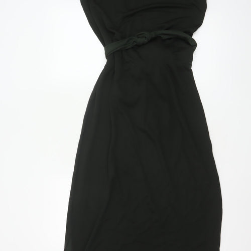 ME+EM Women's Black Midi Shift Belted Sleeveless Dress Size 14