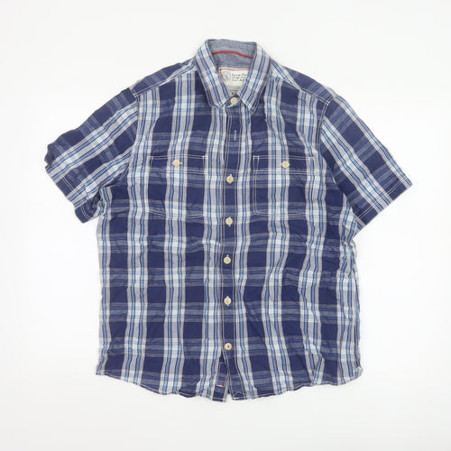 Fat Face Men's Blue Plaid Short Sleeve Button-Up Shirt Size M