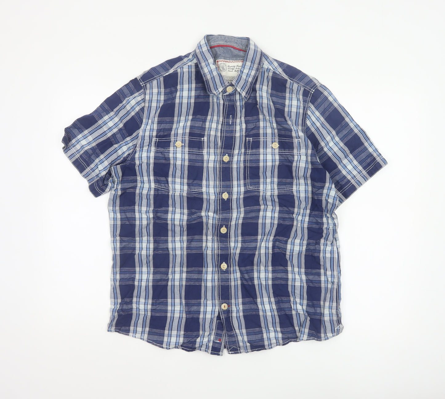 Fat Face Men's Blue Plaid Short Sleeve Button-Up Shirt Size M