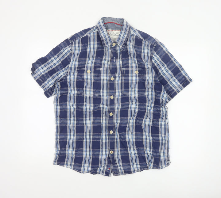 Fat Face Men's Blue Plaid Short Sleeve Button-Up Shirt Size M