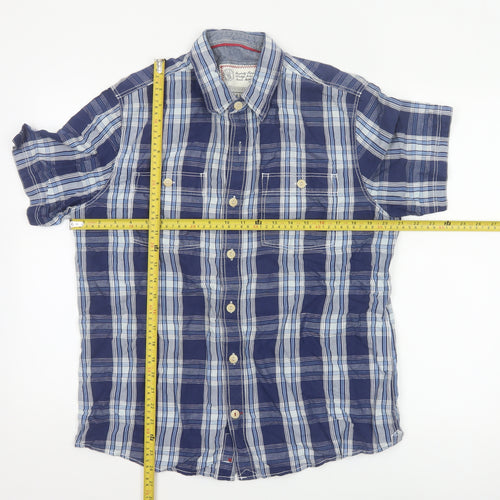 Fat Face Men's Blue Plaid Short Sleeve Button-Up Shirt Size M