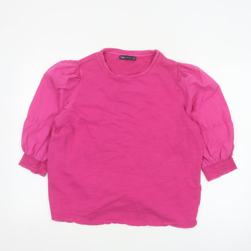 Marks and Spencer Womens Pink Puff Sleeve Cotton T-Shirt Size 14