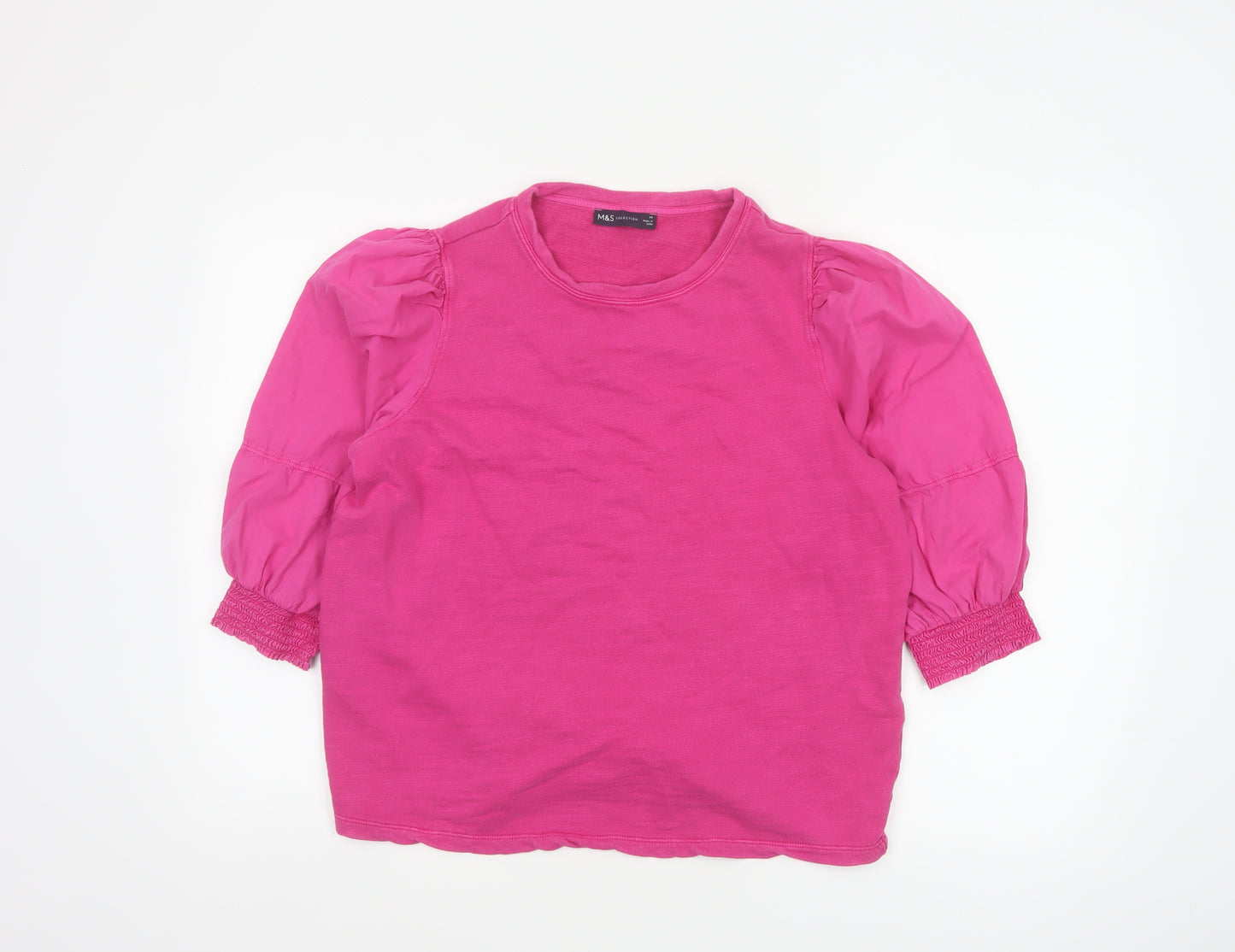 Marks and Spencer Womens Pink Puff Sleeve Cotton T-Shirt Size 14