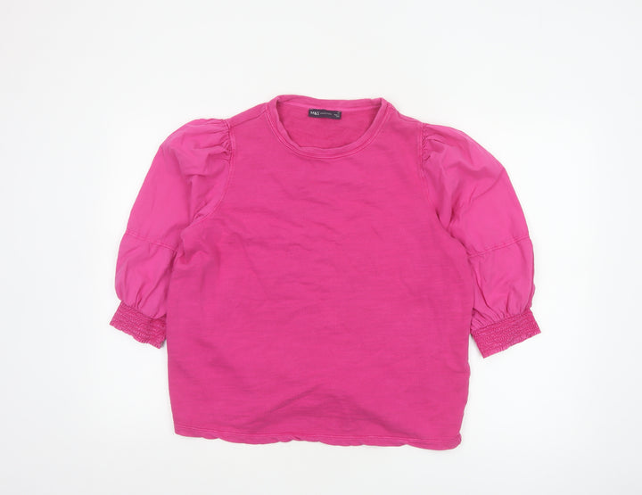 Marks and Spencer Womens Pink Puff Sleeve Cotton T-Shirt Size 14