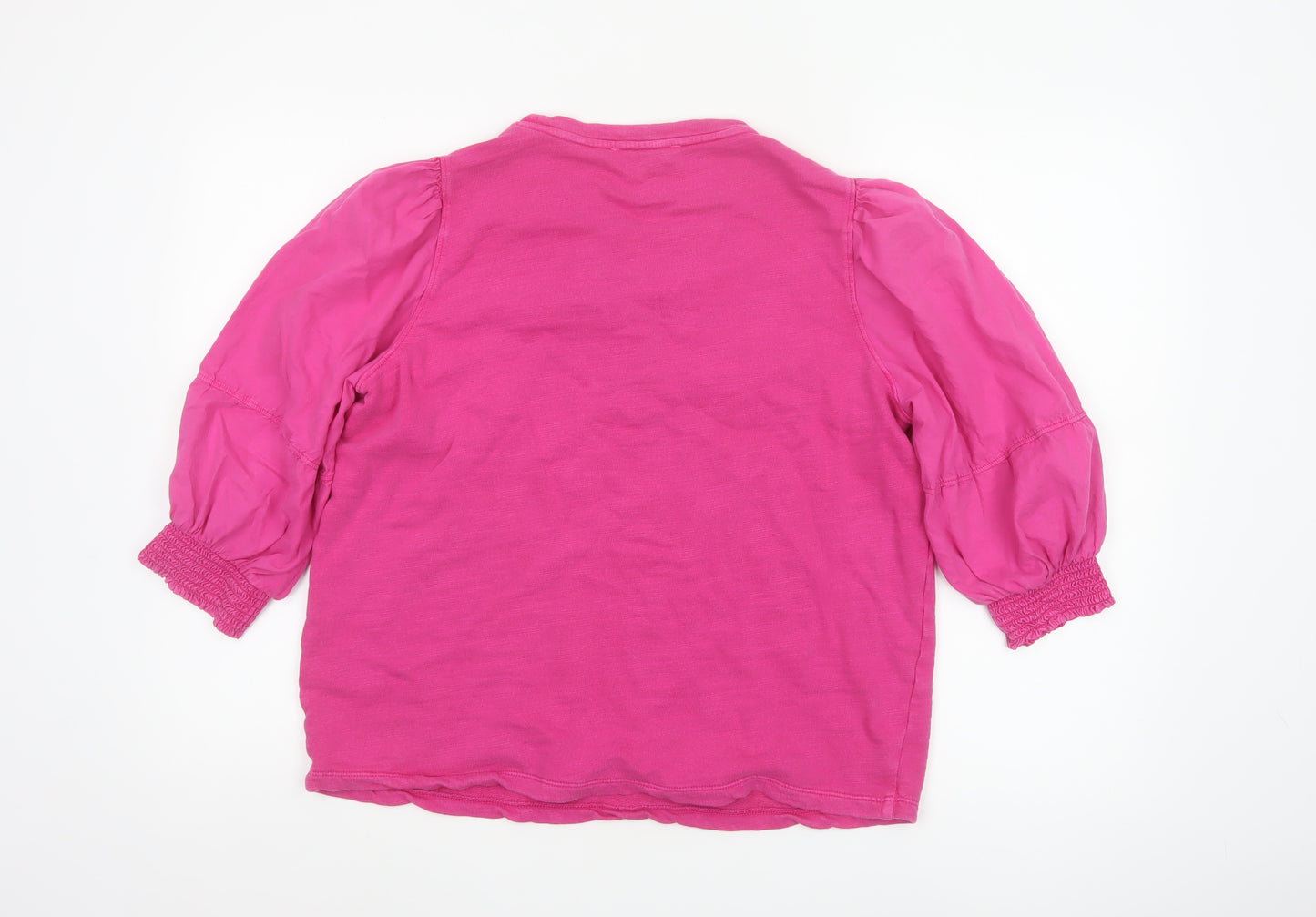 Marks and Spencer Womens Pink Puff Sleeve Cotton T-Shirt Size 14